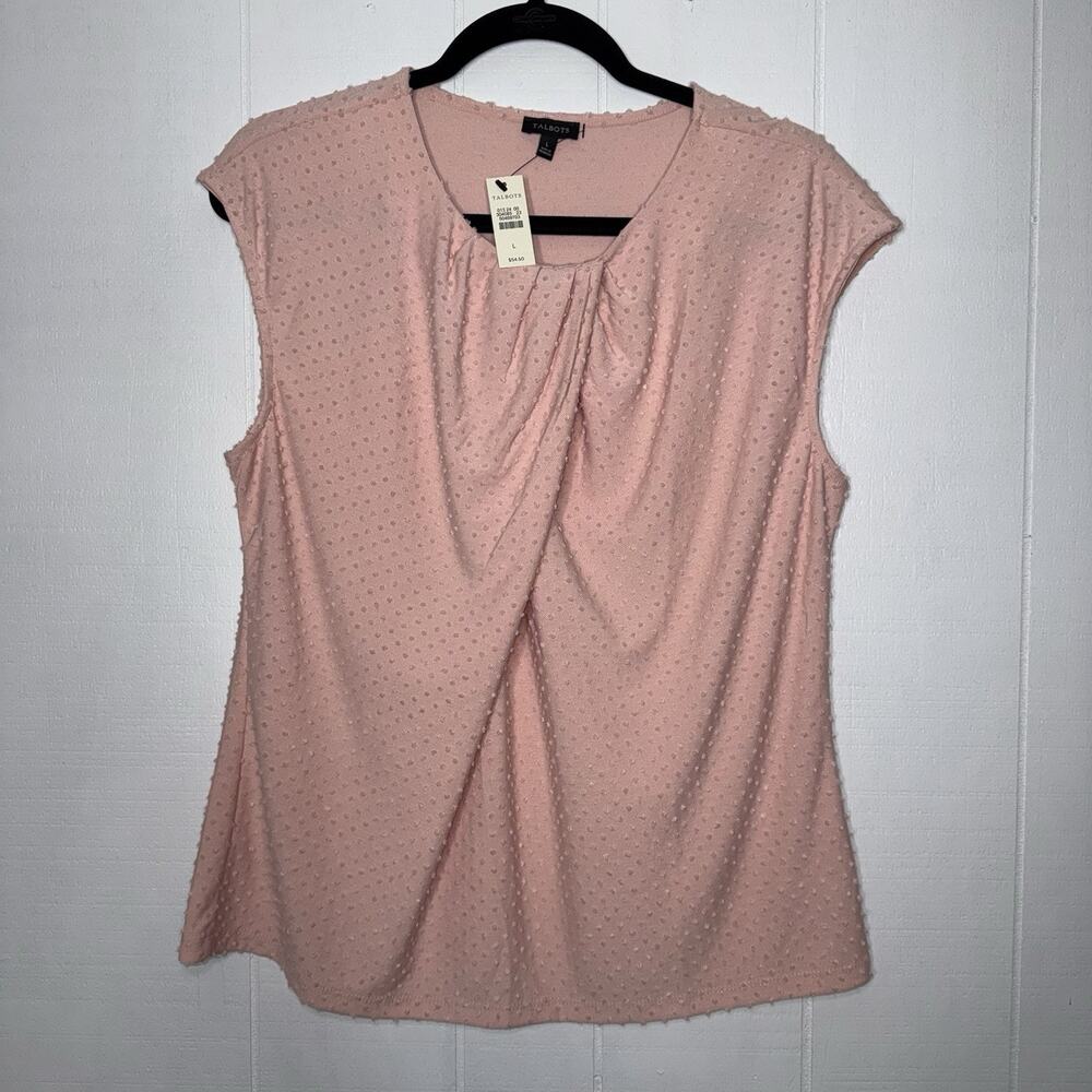 Talbots Women’s Swiss Dot Twist Front Tank Top Pink Size Large NWT